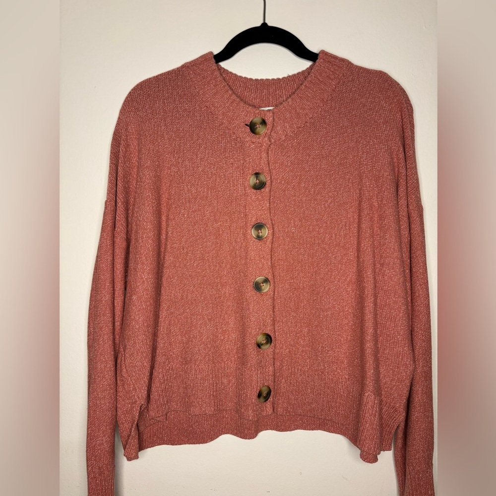 Madewell Broadway Cardigan Cropped Sweater in Rose